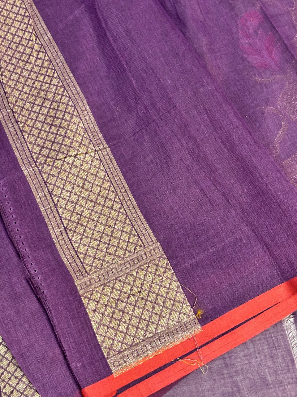 Pulm Purple Banarasi cotton Jamdani handloom Saree