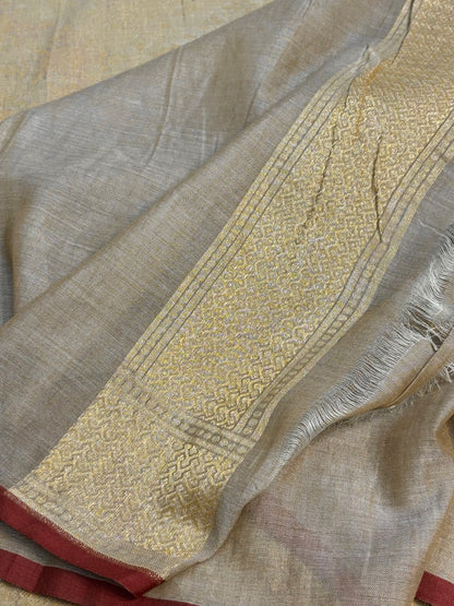 Pearl Grey Banarasi cotton Jamdani handloom Saree