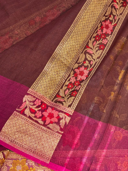 Coffee Brown Banarasi cotton Jamdani handloom Saree