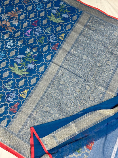 Royal Teal Banarasi cotton Jamdani handloom Saree