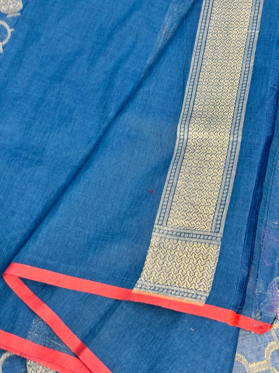 Royal Teal Banarasi cotton Jamdani handloom Saree