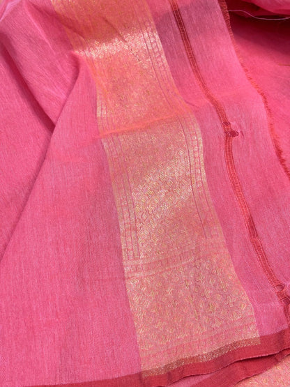 Rose Pink Banarasi cotton Jamdani handloom Saree