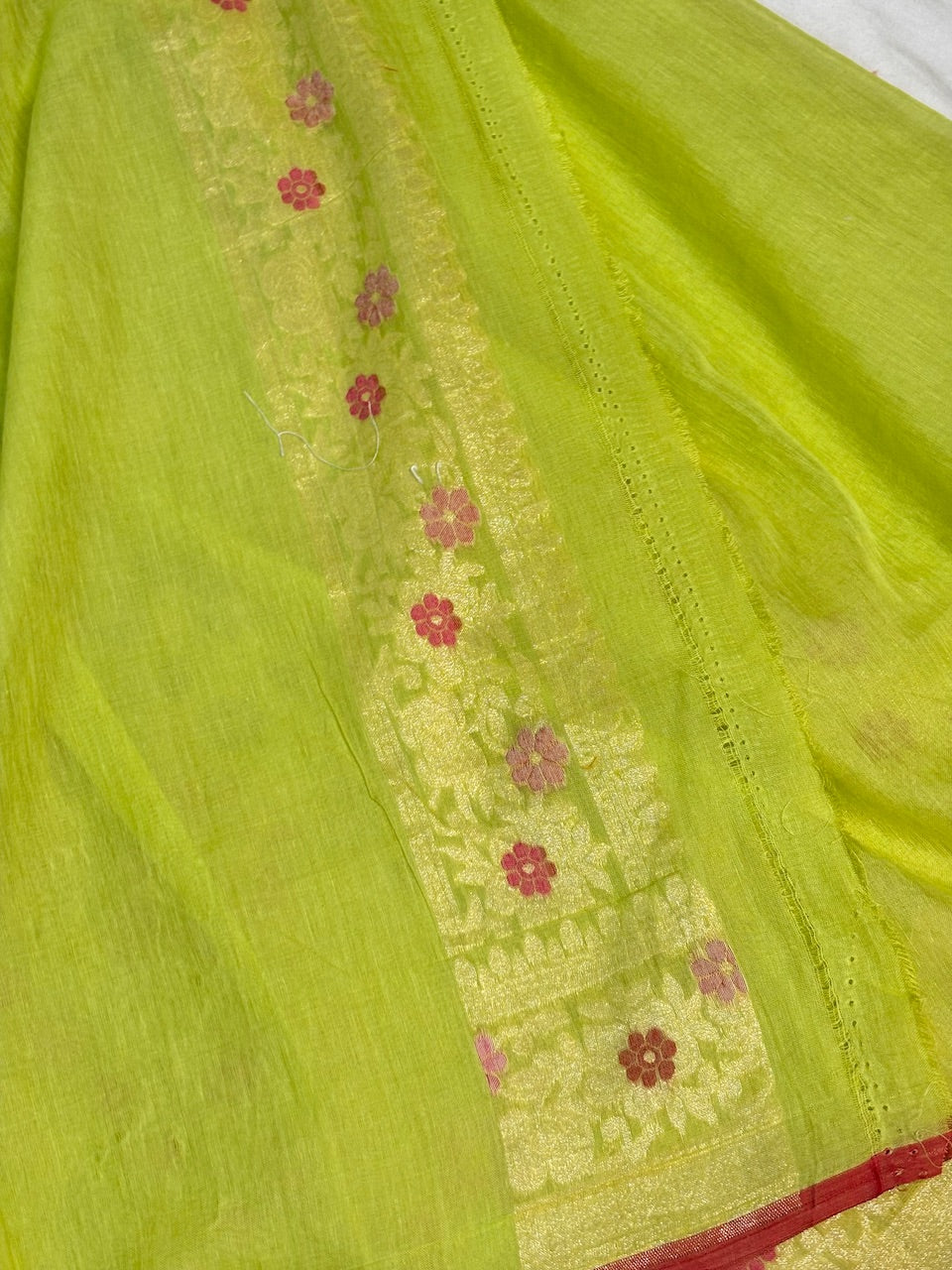 Light Olive Green Banarasi cotton Jamdani handloom Saree