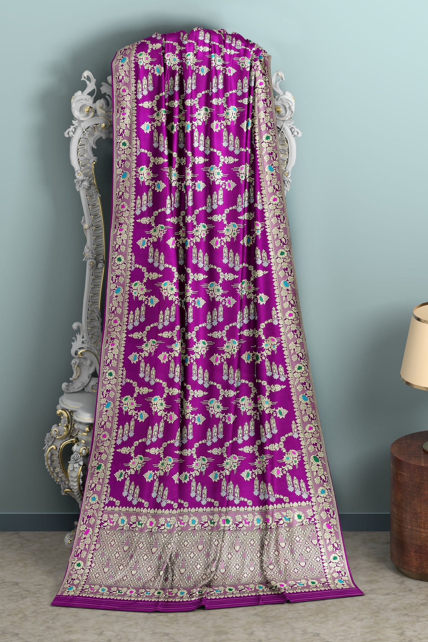 Pure Katan Silk Saree in Dark Rasperberry