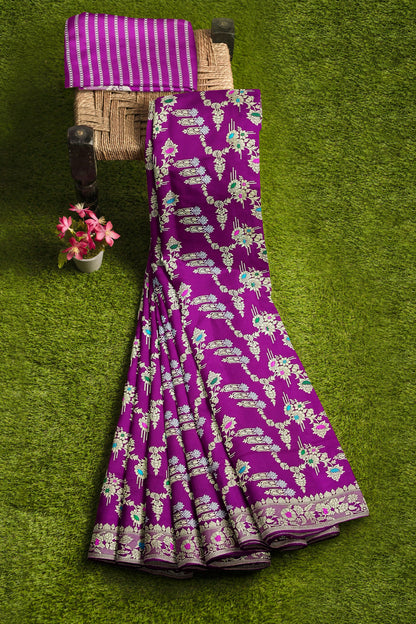 Pure Katan Silk Saree in Dark Rasperberry