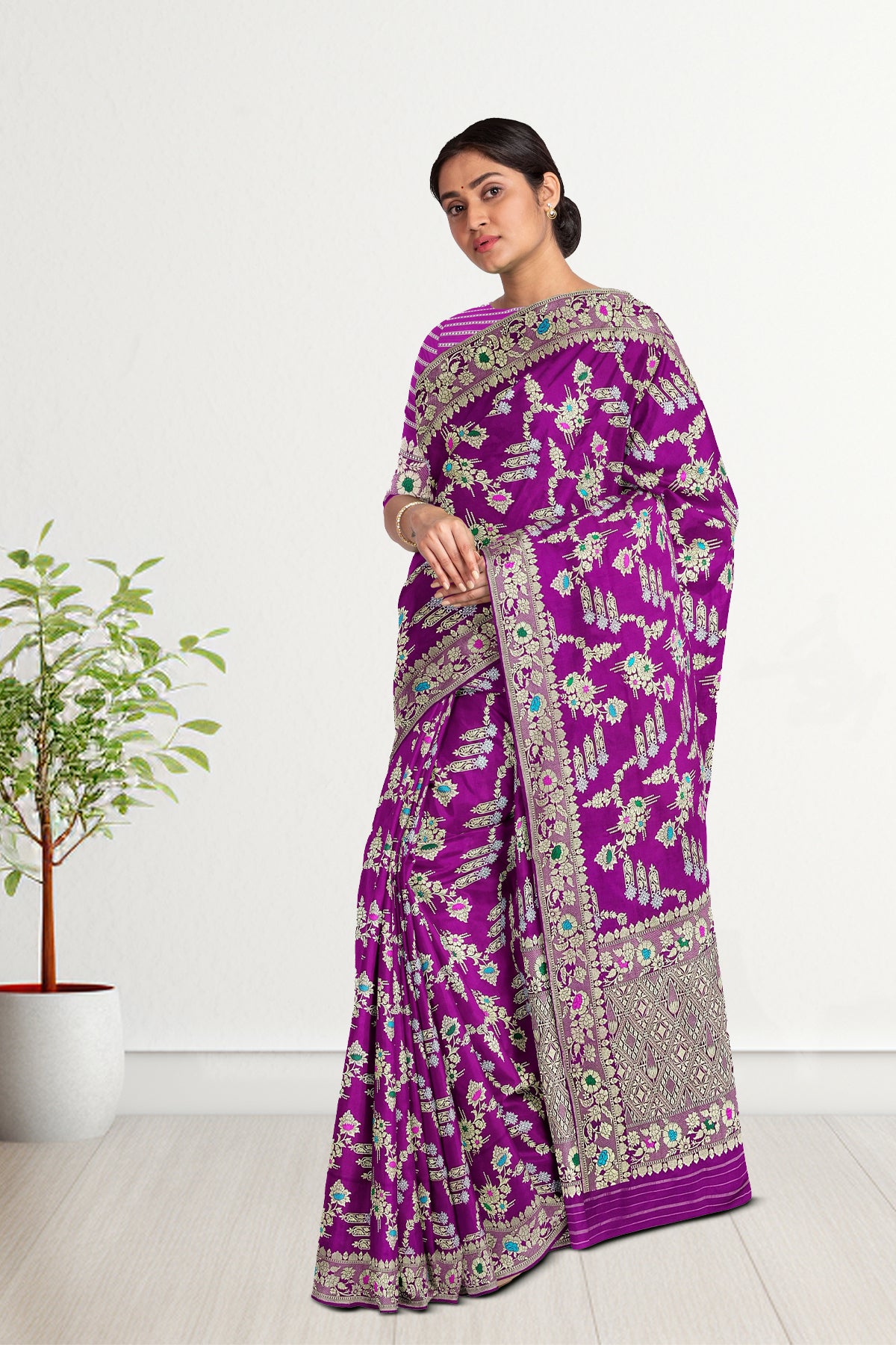 Pure Katan Silk Saree in Dark Rasperberry