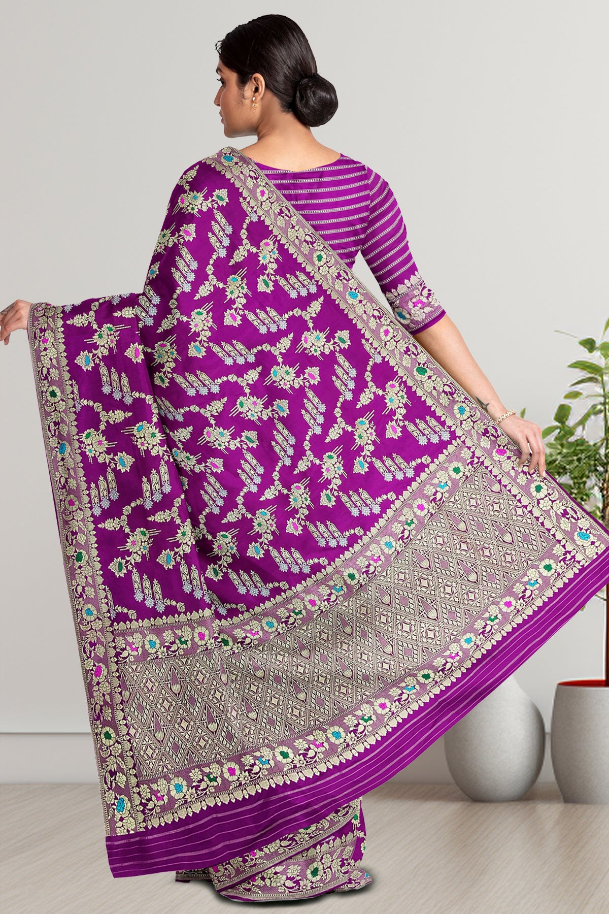 Pure Katan Silk Saree in Dark Rasperberry