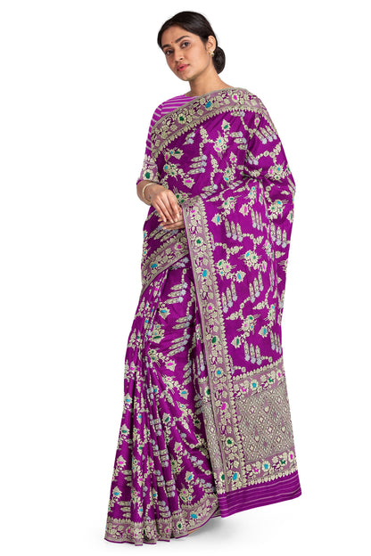 Pure Katan Silk Saree in Dark Rasperberry
