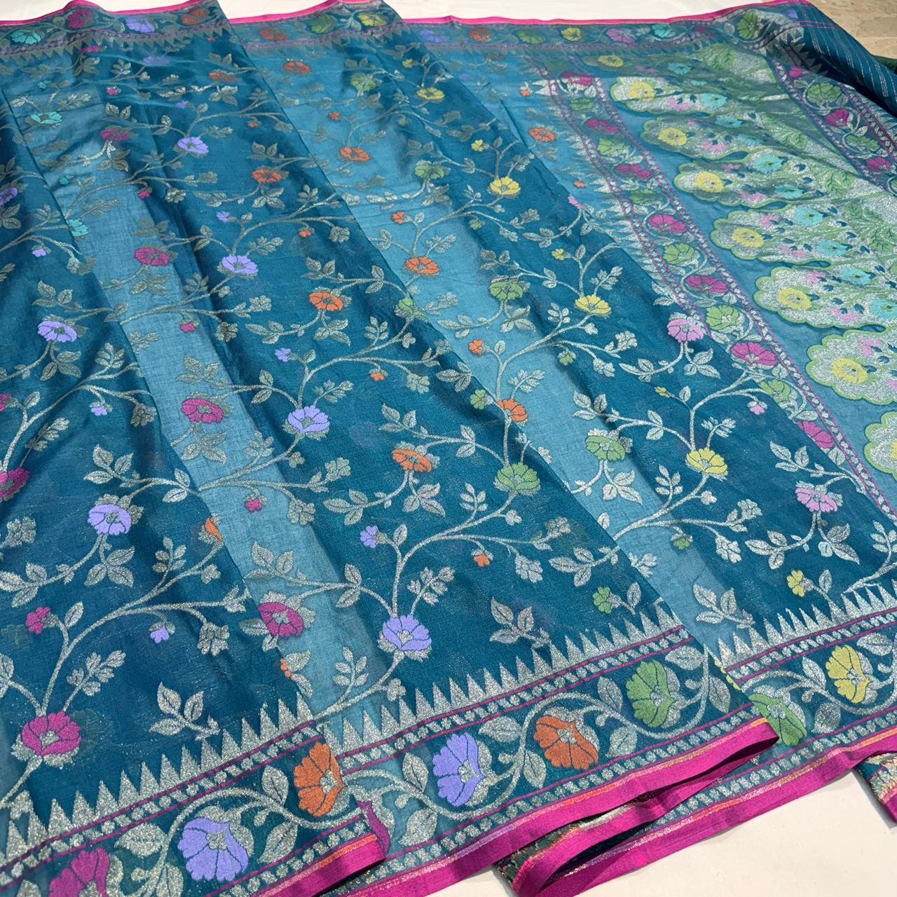 Pure Cotton Ektara Jamdani Cutwork Banarasi Saree