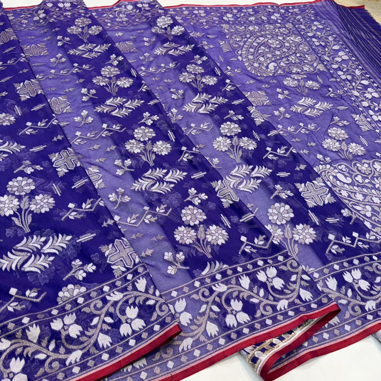 Pure Cotton Ektara Jamdani Cutwork Banarasi Saree