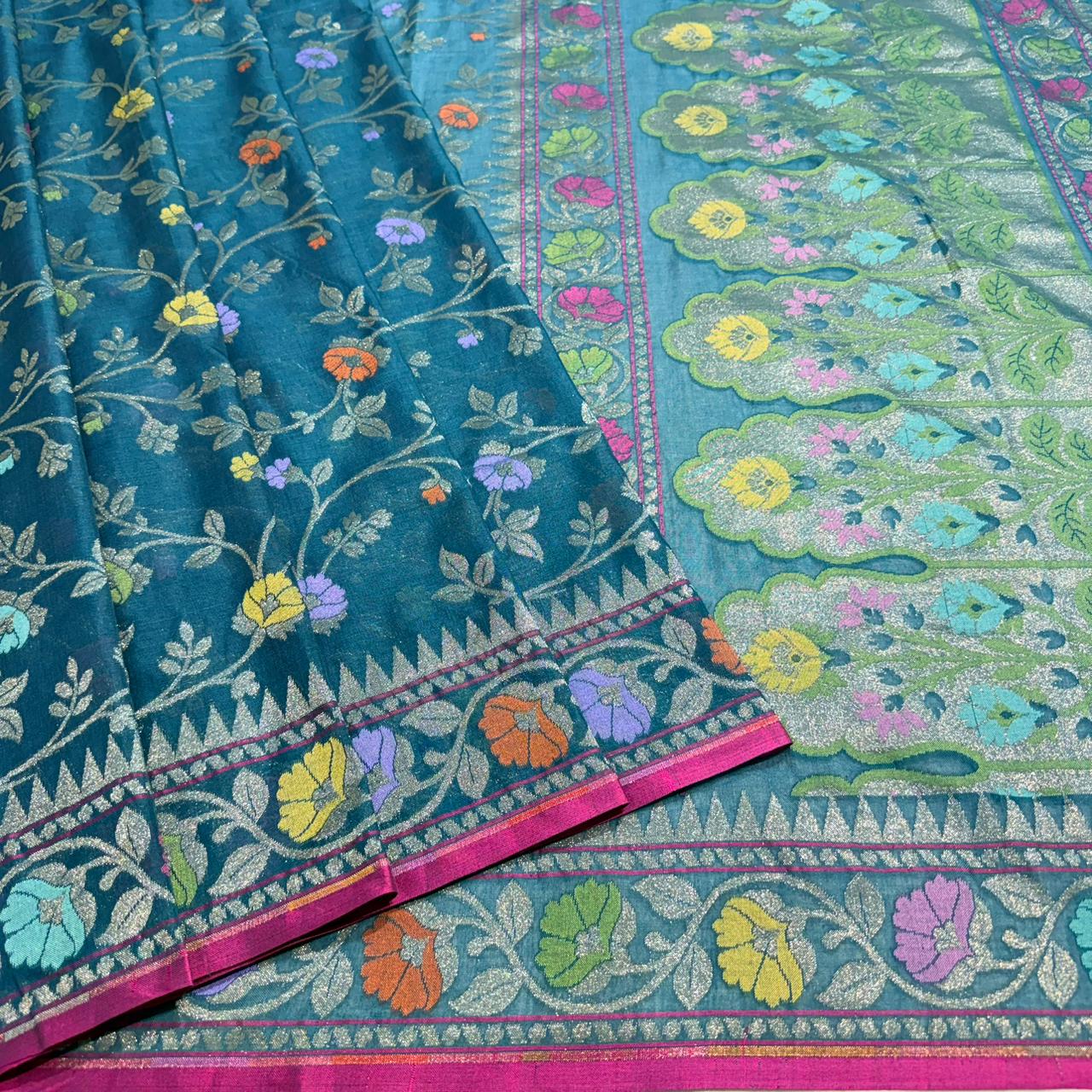 Pure Cotton Ektara Jamdani Cutwork Banarasi Saree