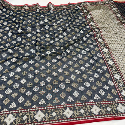 Pure Cotton Ektara Jamdani Cutwork Banarasi Saree