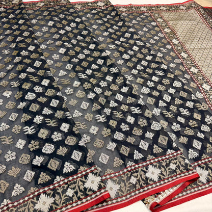 Pure Cotton Ektara Jamdani Cutwork Banarasi Saree