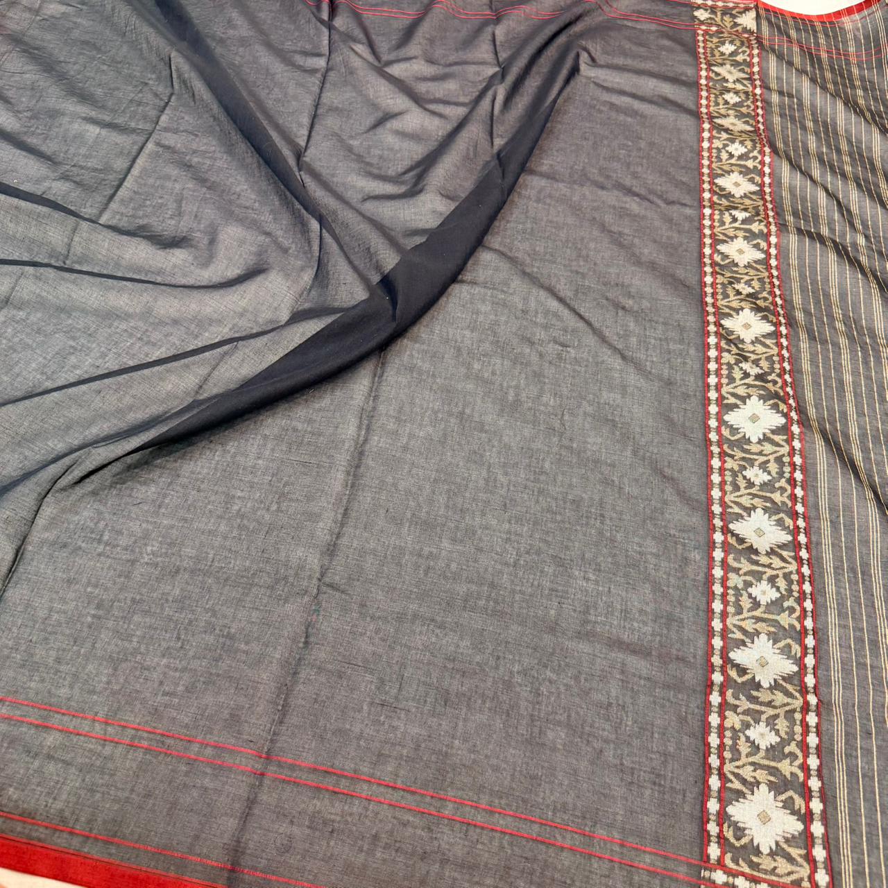 Pure Cotton Ektara Jamdani Cutwork Banarasi Saree