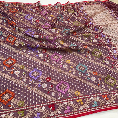 Pure Cotton Ektara Tilfi Cutwork Jamdani Banarasi Saree