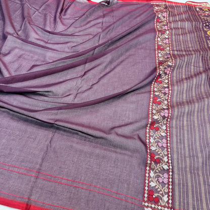 Pure Cotton Ektara Tilfi Cutwork Jamdani Banarasi Saree