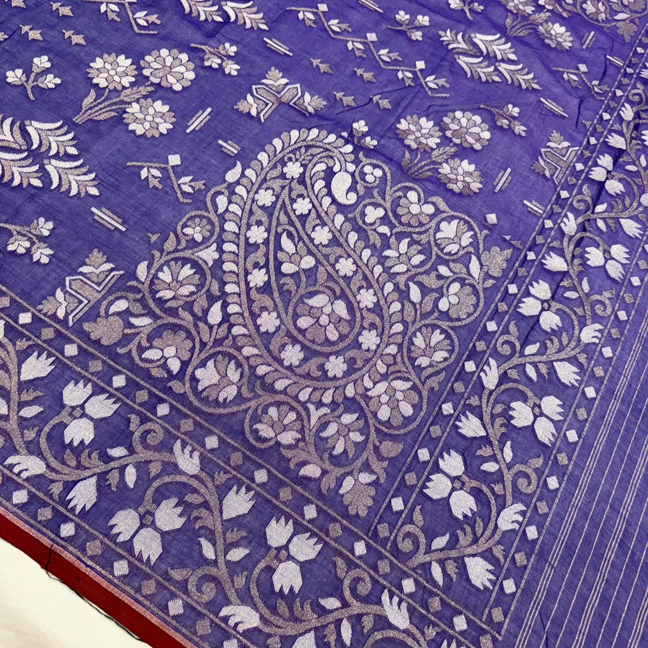Pure Cotton Ektara Jamdani Cutwork Banarasi Saree
