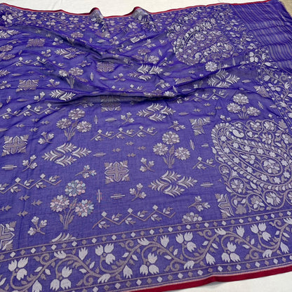 Pure Cotton Ektara Jamdani Cutwork Banarasi Saree