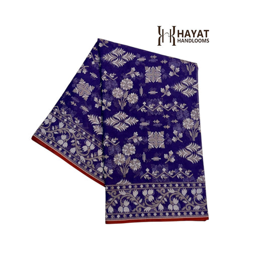 Pure Cotton Ektara Jamdani Cutwork Banarasi Saree