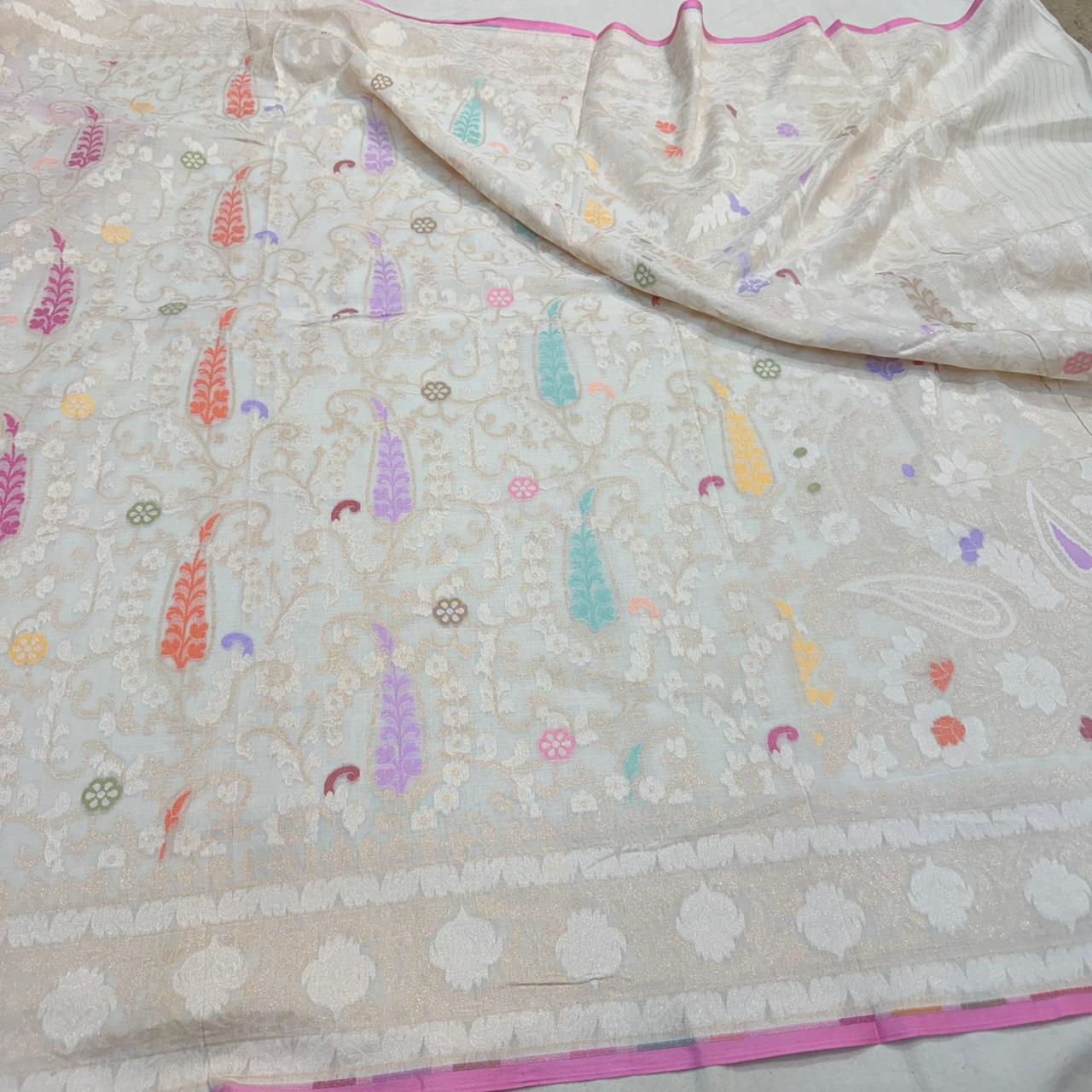 Pure Cotton Ektara Tilfi Cutwork Jamdani Banarasi Saree