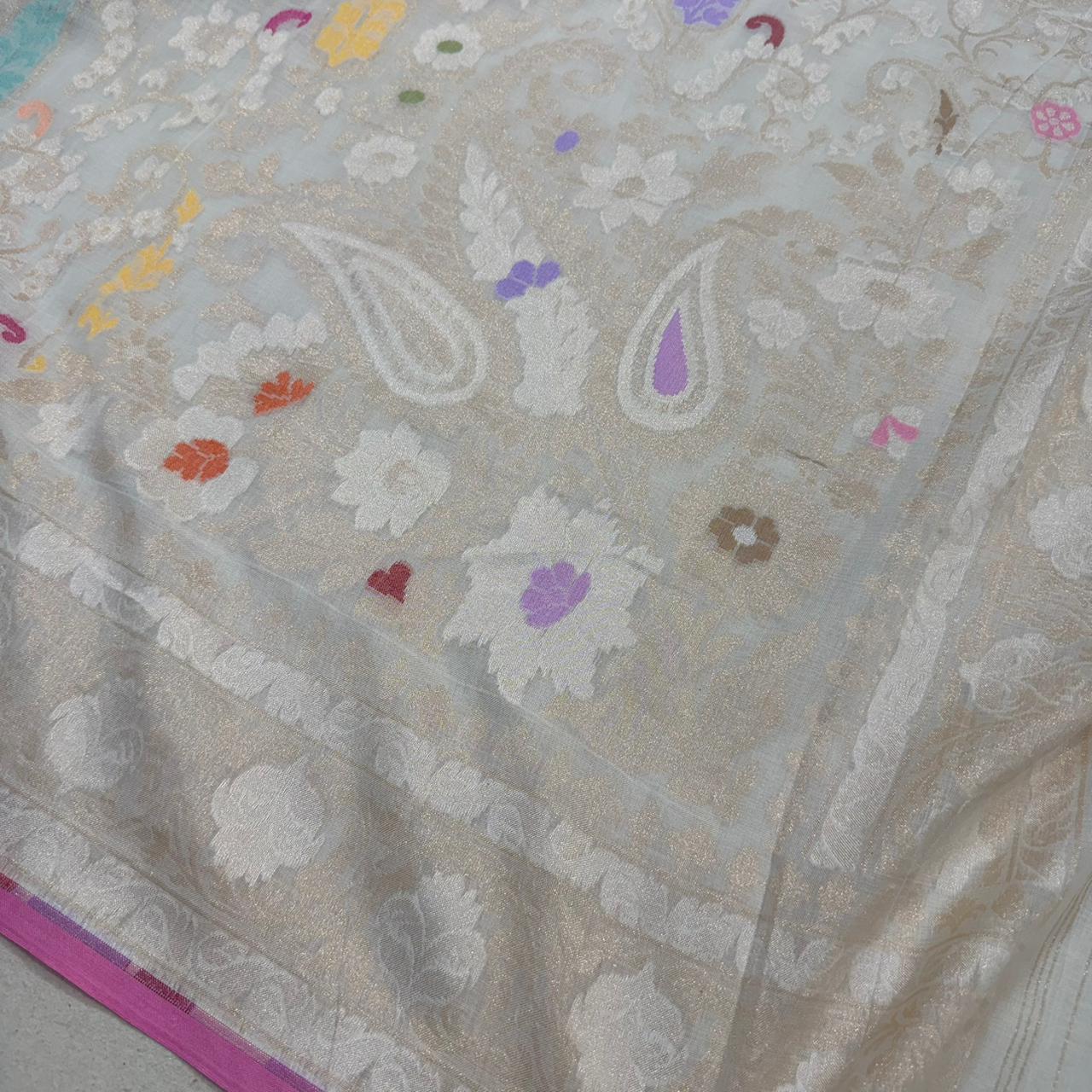 Pure Cotton Ektara Tilfi Cutwork Jamdani Banarasi Saree