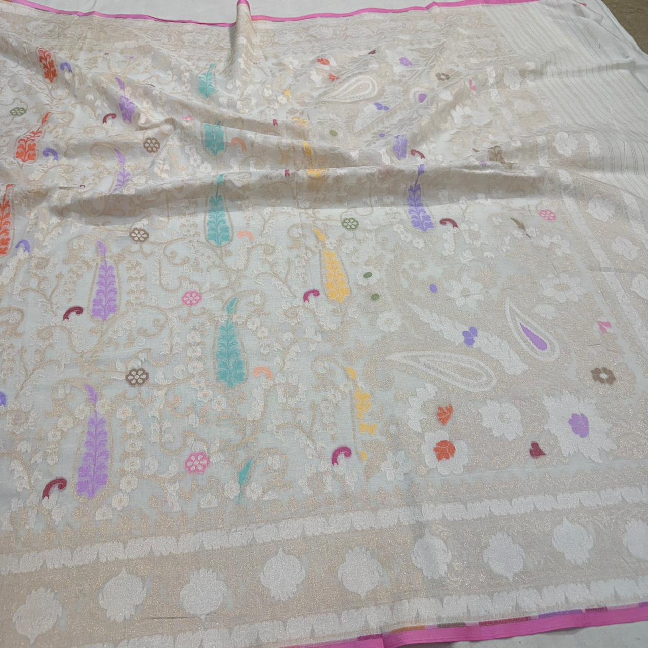 Pure Cotton Ektara Tilfi Cutwork Jamdani Banarasi Saree