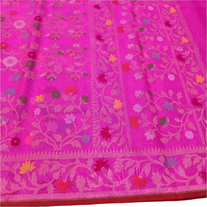 Dark pink pure kora silk ektara tilfi jamdani cutwork jaal banarasi saree