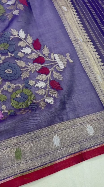 Pure Cotton Ektara Tilfi Jamdani Cutwork Jaal Banarasi Saree