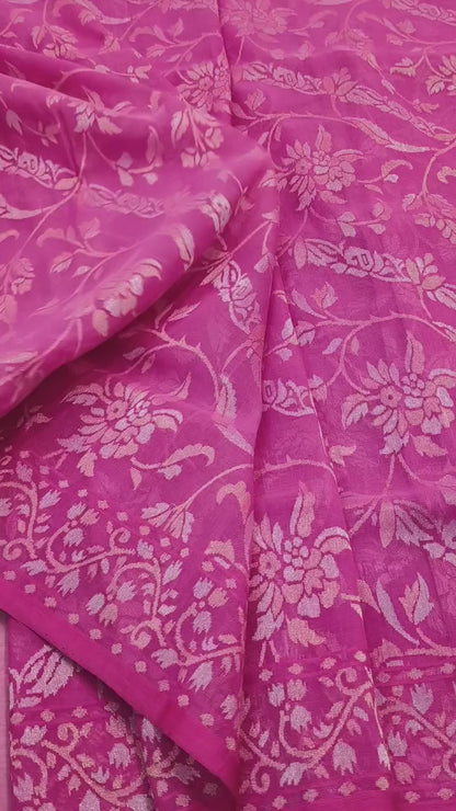 pink Realzari pure cotton ektara jamdani exclusive banarasi saree