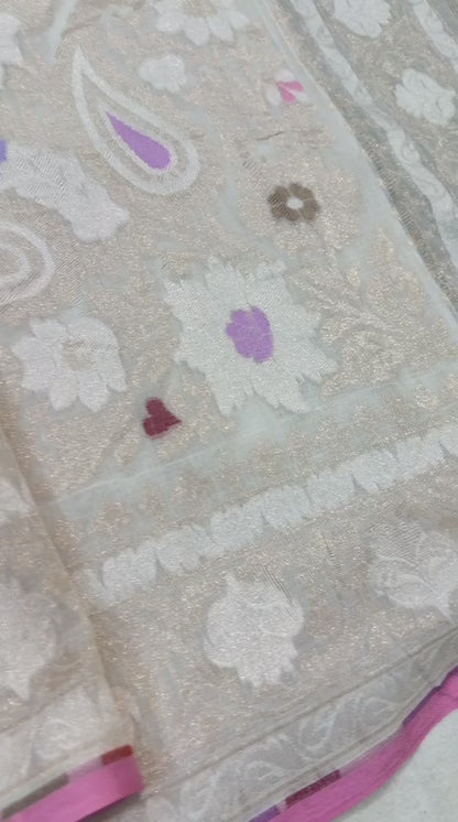 Pure Cotton Ektara Tilfi Cutwork Jamdani Banarasi Saree