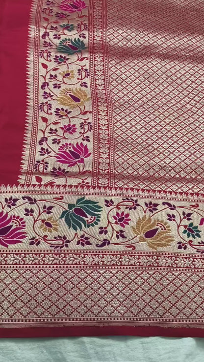 Red pure katan silk handvowen banarasi saree