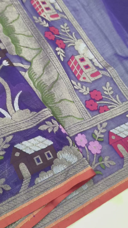 Pure Cotton Ektara Tilfi cutwork Jamdani Banarasi Saree