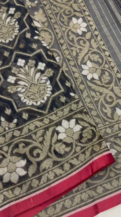 Pure Cotton Ektara Tilfi Jamdani Cutwork Banarasi Saree