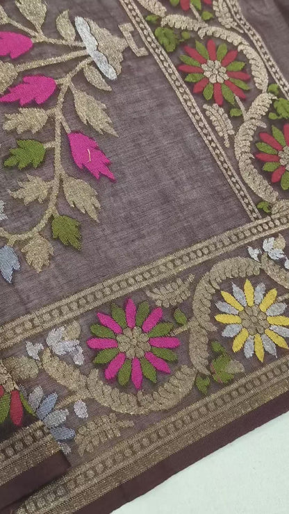Pure Cotton Ektara Tilfi Cutwork Jamdani Banarasi Sare
