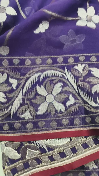 Pure Cotton Ektara Alfi Cutwork Jamdani Banarasi Saree
