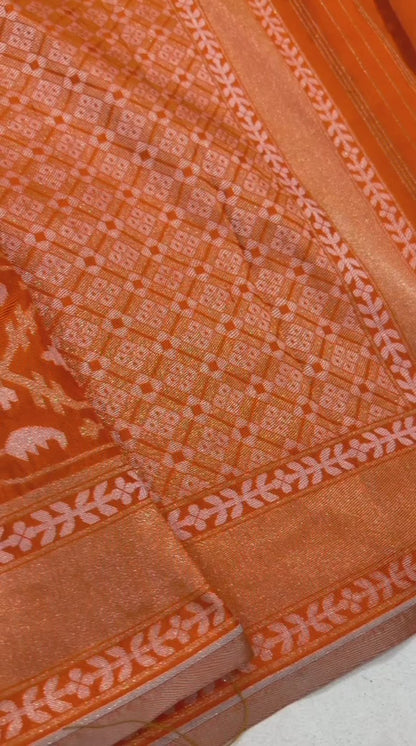 Pure Katan Silk Ektara Cutwork Jamdani Banarasi Saree
