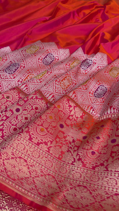 Orange Pure Katan Silk Handwoven Banarasi Saree