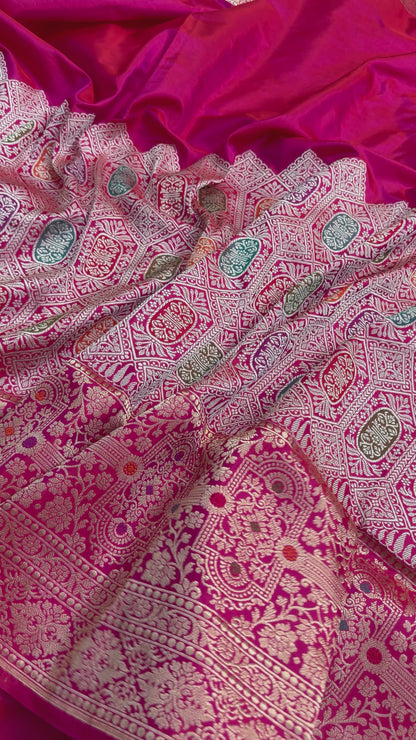 Rani Pink Pure Katan Silk Handwoven Banarasi Saree