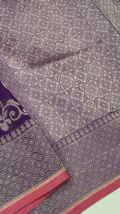 Pure Kora Silk Ektara Tilfi Cutwork Jamdani Banarasi Saree