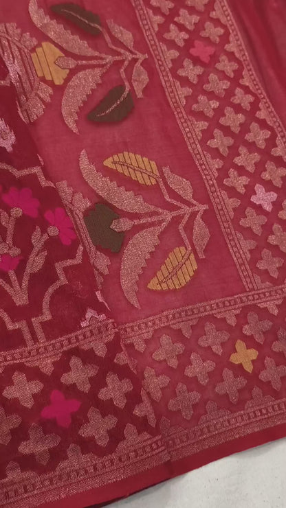 Pure Cotton Ektara Tilfi Cutwork Jamdani Banarasi Saree