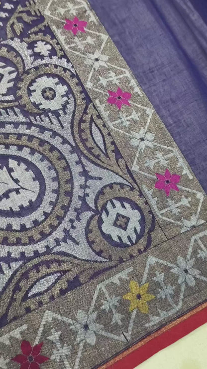 Pure Cotton Ektara Tilfi Cutwork Jamdani Banarasi Saree