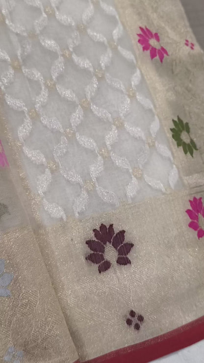 Pure Kora Silk Ektara Tilfi Cutwork Banarasi Saree