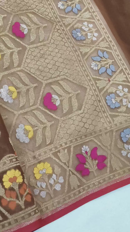 Pure Kora Silk Ektara Tilfi Cutwork Banarasi Saree