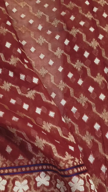 Pure Cotton Ektara Alfi Cutwork Jamdani Banarasi Saree