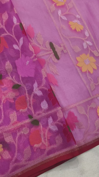 Pure Kora Silk Ektara Tilfi Cutwork Banarasi Saree