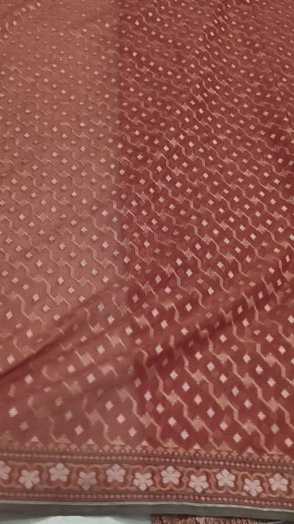 Pure Cotton Ektara Alfi Jamdani Cutwork Jaal Banarasi Saree