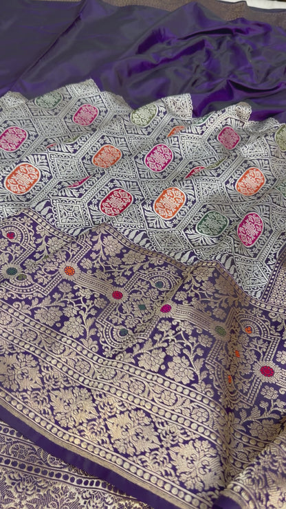 Violet Purple Pure Katan Silk Handwoven Banarasi Saree