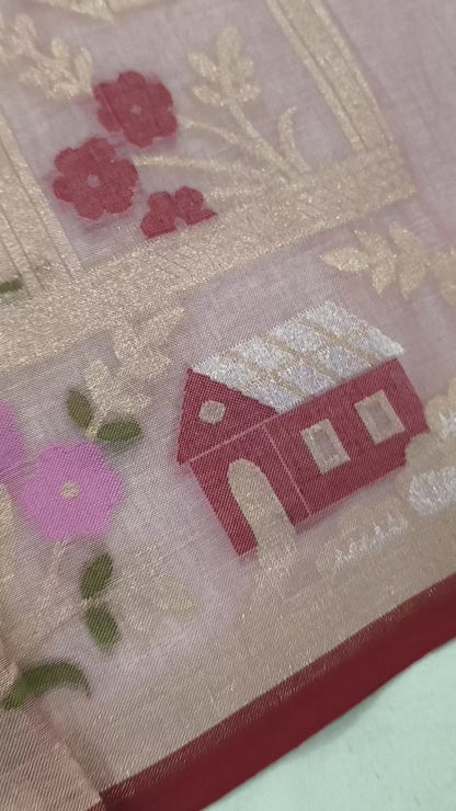 Pure Cotton Ektara Tilfi Cutwork Jamdani Banarasi Saree