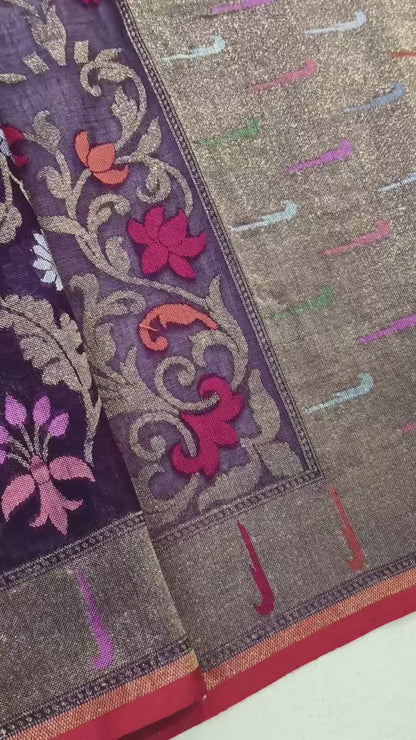 Pure Cotton Ektara Tilfi Cutwork Jamdani Banarasi Saree