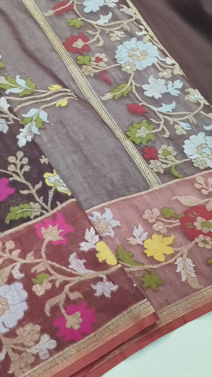 Pure Cotton Ektara Tilfi Jamdani Cutwork Banarasi Saree